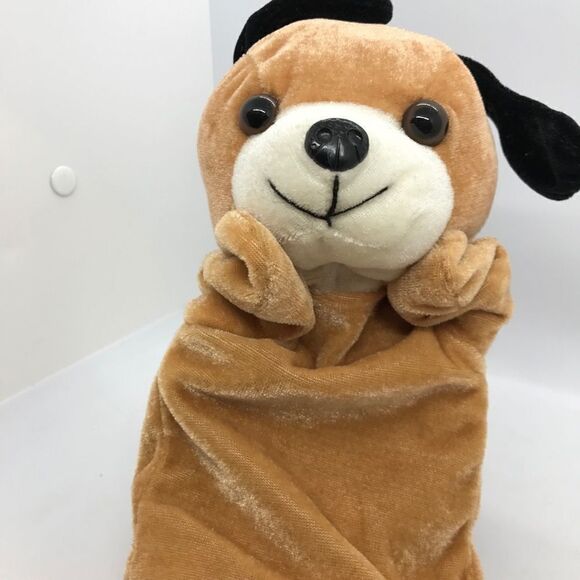Hand Puppet Dog Vintage Toy Tan Black - Picture 2 of 14